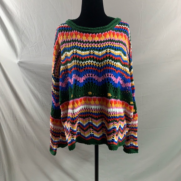 Oversized Chevron Pattern Open Drop Shoulder Sweater - Picture 7 of 10